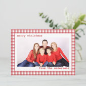 Familiefoto Rood en Wit Gingham Vrolijk kerstfeest Feestdagenkaart (Staand voorkant)