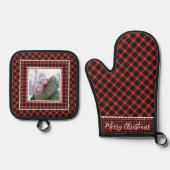 Familiefoto Rood en zwart Buffalo Plaid Ovenwant & Pannenlap Set (Voorkant)