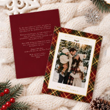 Familiefoto Rood Groen Tartan Foli Kerstkaart