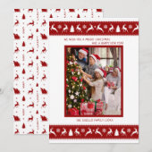 Familiefoto Rood Wit Rendier Vakantie Kaart (Voorkant / Achterkant)