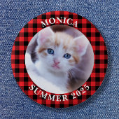 Familiefoto Rood Zwart Buffalo Plaid Border Ronde Button 5,7 Cm
