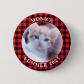 Familiefoto Rood Zwart Buffalo Plaid Border Ronde Button 5,7 Cm (Voorkant)
