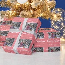 Familiefoto Roze Kerstscript  Cadeaupapier