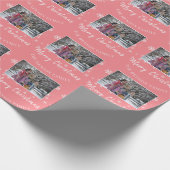 Familiefoto Roze Vrolijk Kerstscript Cadeaupapier (Hoek)