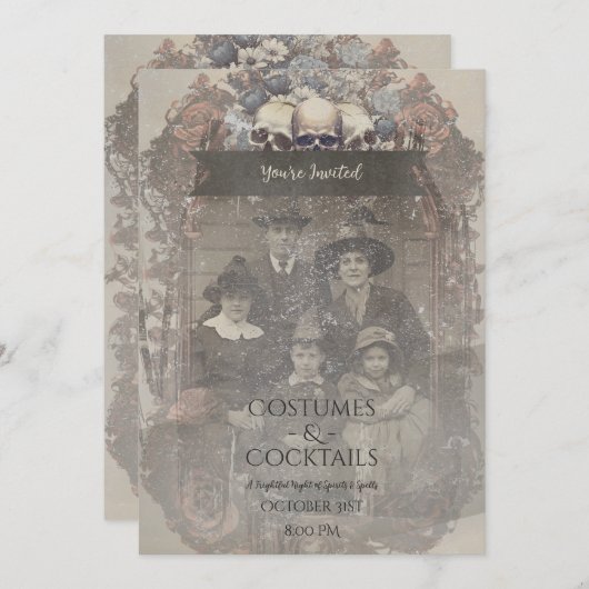 Familiefoto Schedel Rozen  Gotisch Halloween Kaart (Voorkant / Achterkant)