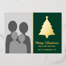 Familiefoto sjabloon met kerstboom op groen
