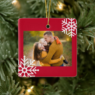 Familiefoto Sneeuwvlokken Rode Kerstvakantie Keramisch Ornament
