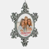 Familiefoto Snowflake Pewter-kerstversiering Tin Sneeuwvlok Ornament (Links)