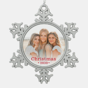 Familiefoto Snowflake Pewter-kerstversiering Tin Sneeuwvlok Ornament