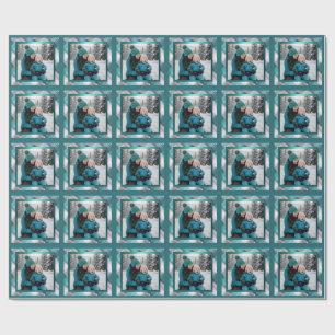 Familiefoto Teal Plaid en Nep Lint Kerstmis Cadeaupapier