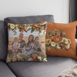 Familiefoto Thanksgiving dankbaar herfst bloemstuk Kussen