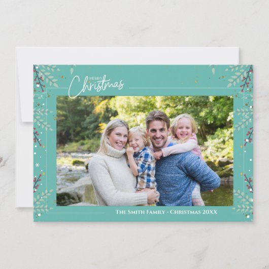 Familiefoto Vakantie Bladerdek Kerst Kaart (Voorkant)