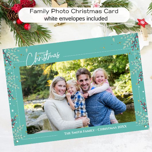 Familiefoto Vakantie Bladerdek Kerst Kaart