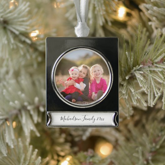 Familiefoto Verzilverd Banner Ornament (Boom)
