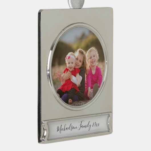 Familiefoto Verzilverd Banner Ornament (Rechts)