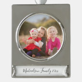 Familiefoto Verzilverd Banner Ornament (Voorkant)