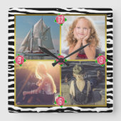 Familiefoto Voeg 4 aangepaste Afbeeldingen toe | Z Vierkante Klok (Voorkant)