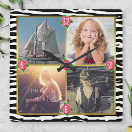 Familiefoto Voeg 4 aangepaste Afbeeldingen toe | Z Vierkante Klok