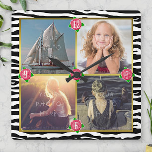 Familiefoto Voeg 4 aangepaste Afbeeldingen toe   Z Vierkante Klok