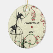 Familiefoto Vogels & Vogelkooi op Damask Keramisch Ornament (Links)