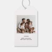 Familiefoto & vrolijk en helder minimalistisch cadeaulabel (Voorkant)