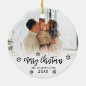 Familiefoto Vrolijk Kerstscript Sneeuwvlokken Keramisch Ornament (Achterkant)