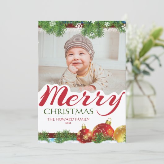 Familiefoto Vrolijke Kerstmis vlakke kaart (Staand voorkant)