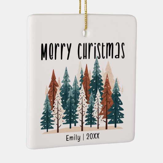 Familiefoto & Winter Pine Kerstmis Keramisch Ornament (Rechts)
