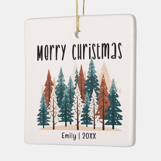 Familiefoto & Winter Pine Kerstmis Keramisch Ornament (Links)