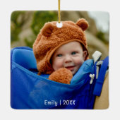 Familiefoto & Winter Pine Kerstmis Keramisch Ornament (Achterkant)