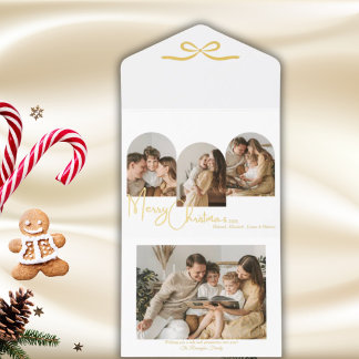 Familiefoto Wit Goud Elegante Kerstboog All In One Uitnodiging