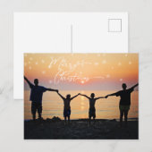 Familiefoto Wit Vrolijk Kerstlettertype Snowflake Briefkaart (Voorkant / Achterkant)