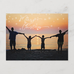 Familiefoto Wit Vrolijk Kerstlettertype Snowflake Briefkaart
