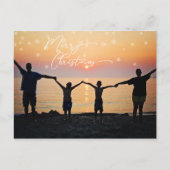 Familiefoto Wit Vrolijk Kerstlettertype Snowflake Briefkaart (Voorkant)