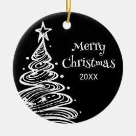 Familiefoto Zwart Wit Kerstboom Cadeau Keramisch Ornament