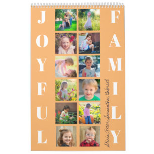 Familiefotocollage 2026 monogrammed sinaasappel kalender