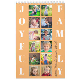 Familiefotocollage 2026 monogrammed sinaasappel kalender