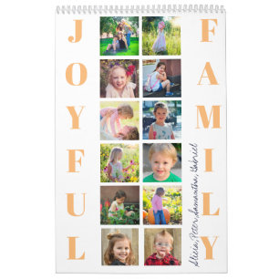 Familiefotocollage 2026 monogrammed wit kalender