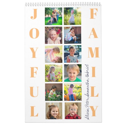 Familiefotocollage 2026 monogrammed wit kalender (Hoes)
