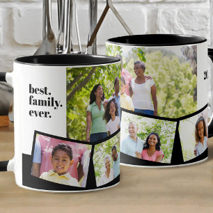Familiefotocollage - 5 foto's en aangepaste tekst mok