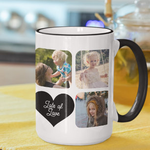 Familiefotocollage 7 foto's aangepaste naam tekst koffiemok
