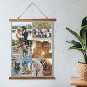 Familiefotocollage 8 afbeeldingen op maat hangend wandkleed