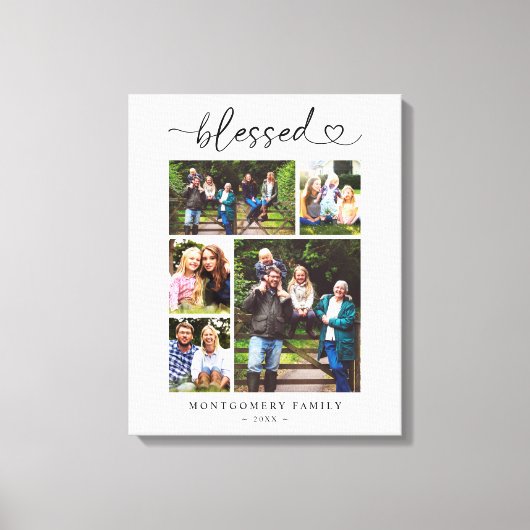 Familiefotocollage Aandenken Gezegende Hart Script Canvas Afdruk (Voorkant)