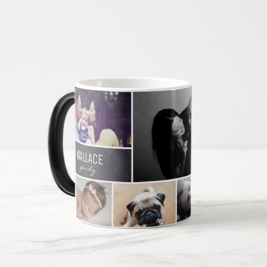 Familiefotocollage Achternaam schoolbord Magische Mok (Voorkant links)