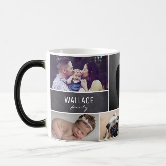 Familiefotocollage Achternaam schoolbord Magische Mok (Links)