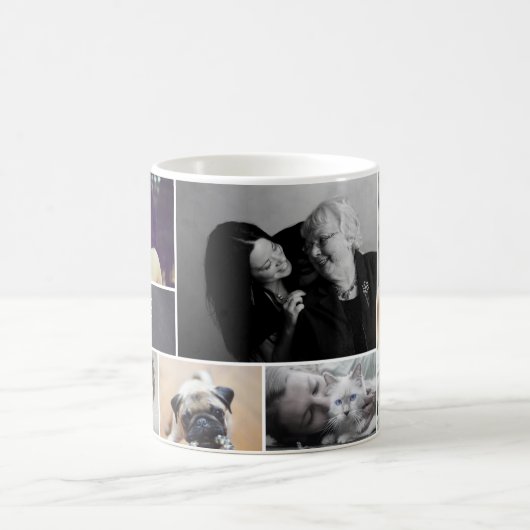 Familiefotocollage Achternaam schoolbord Magische Mok (Center)