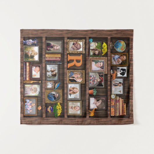 Familiefotocollage Antieke Boekenkast Persoonlijk Wandkleed (Voorkant (horizontaal))