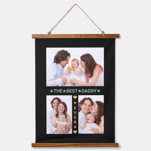 Familiefotocollage Beste papa ooit Vaderdag Hangend Wandkleed (Voorkant)