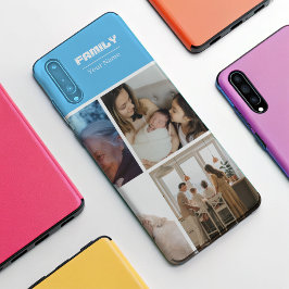 Familiefotocollage blauw 4 fotohouder Case-Mate iP iPhone Case