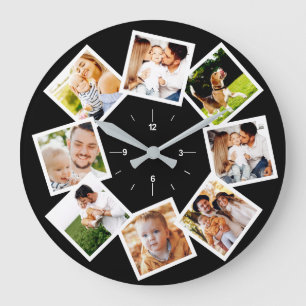 Familiefotocollage Chic Zwart en Wit Grote Klok